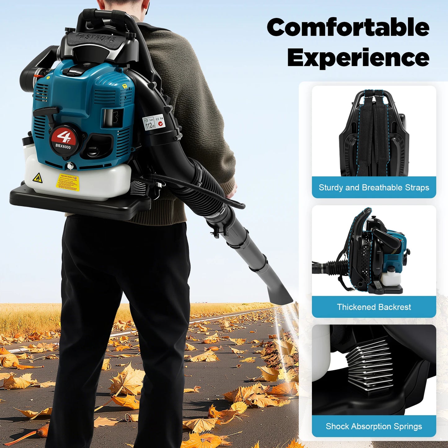 Portable 4-Stroke 75.6cc Backpack Leaf Blower Adjustable Speed Gas Powered Leaf Blower Cordless Petrol Back Blower for Yard Lawn