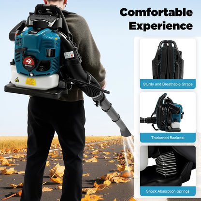Portable 4-Stroke 75.6cc Backpack Leaf Blower Adjustable Speed Gas Powered Leaf Blower Cordless Petrol Back Blower for Yard Lawn