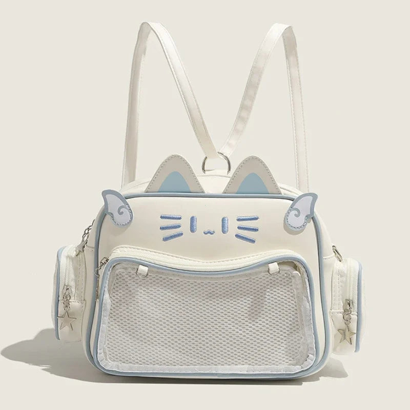 Women's Fashion Backpacks Y2K Korean Japan Kawaii Cat Ita Bag PU Cute Girls Transparent Pocket Aesthetic Shoulder Crossbody Bags