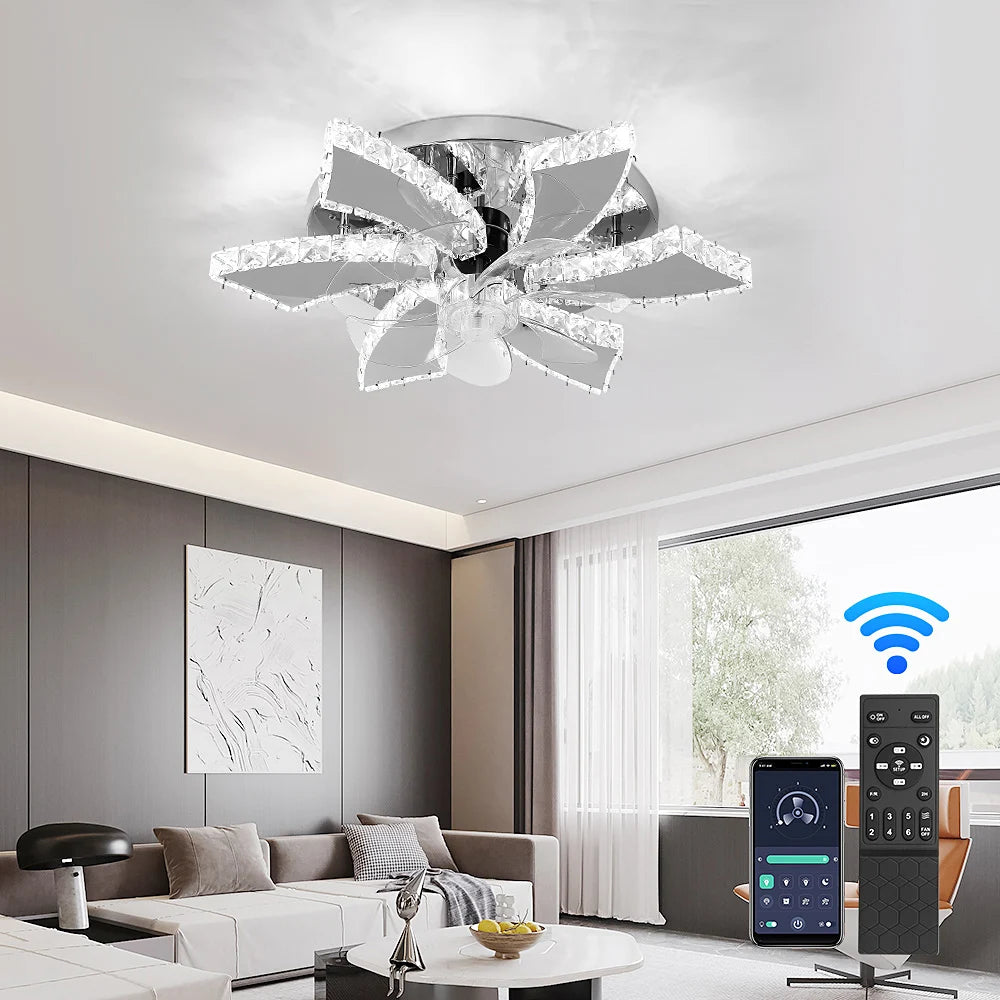 VETRULUS Modern Ceiling Fan Light Led Fan Lamp Smart APP RC Luxury Crystal Chandelier Home Decor Appliance Fixture Living Dining