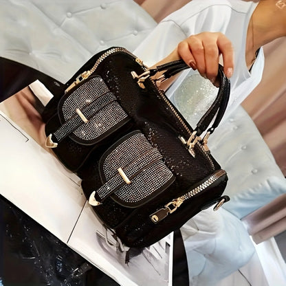 2025 New elegant women's rhinestone sequin handbag, large capacity casual shoulder and crossbody bag, women's casual handbag