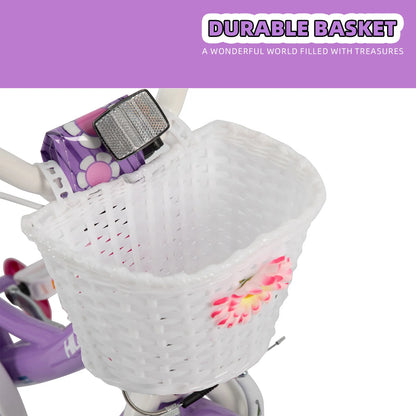 Hiland 12/14/16 Inch Children's Bicycle, 3-7 Years Girls Bicycle with Basket Stabilisers, Various Colours