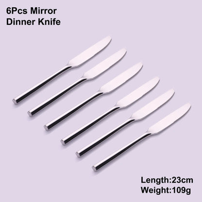 6/16/20Pcs Stainless Steel 304 Cutlery Set Mirror Sliver Tableware Western Hexagonal Handle Dinner Set Matte Knife Fork Spoon
