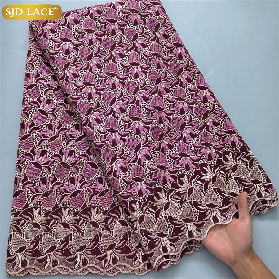 SJD LACE African Nigerian Cotton Lace Fabrics 5 Yards 2025 High Quality Swiss Cotton Lace for Sewing Party Women DIY Dress 4325