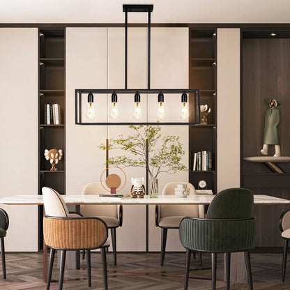 Vrygle Industrial 5-Bulb Ceiling Lamp Black Kitchen Island Chandelier Pendant Lights for Living Room Hallway Farmhouse Furniture