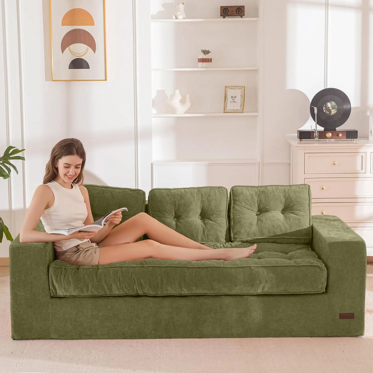 3 Seater Couch for Living Room, Boneless Couch with Tufted Cushion & Backrest, Upholstered Floor Sofa, Sofa in A, Customized