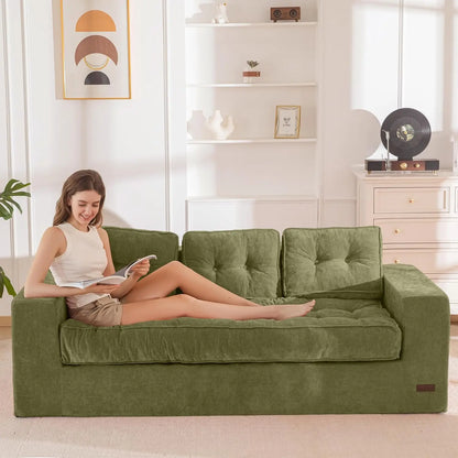 3 Seater Couch for Living Room, Boneless Couch with Tufted Cushion & Backrest, Upholstered Floor Sofa, Sofa in A, Customized