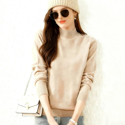 New Half Turtleneck Basic Women Sweater Fashion Pullover Long Sleeve Knitted Loose Top Jumper Casual Solid Simple Autumn Clothes