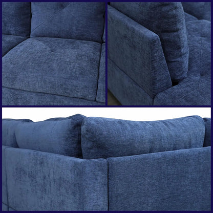 Blue L-Shaped Sectional Sofa with Movable Chaise & Storage Ottoman, Modular Convertible Couch for Living Room