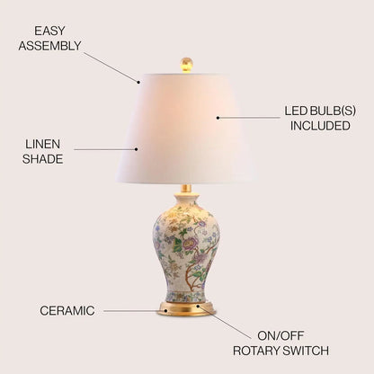 Grace 24" Floral LED Table Lamp for Bedroom, Living Room, Office - Classic Cottage Style with Included Bulb