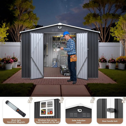 10x12FT Metal Outdoor Storage Shed Lockable Doors Clear Window Waterproof Backyard Patio Tool Storage Customized