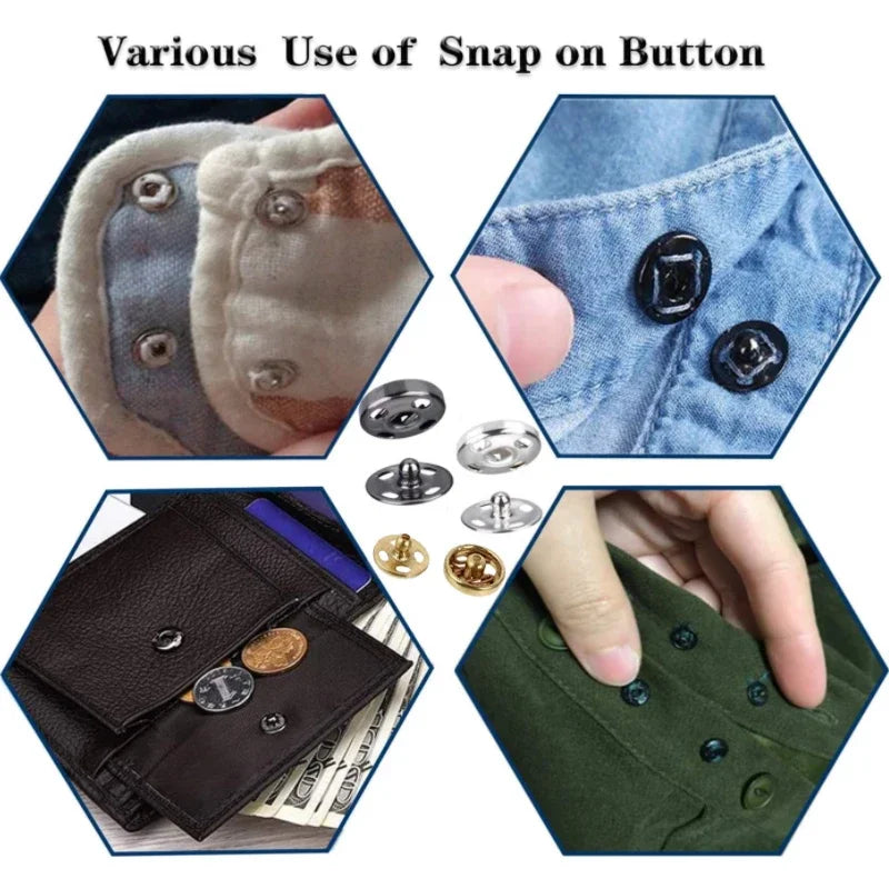 10/50Set 10-21mm Metal Sew-on Snap Buttons Black Silver Color DIY Sewing Clothing Snap Fastener Buttons Craft Press Studs Button