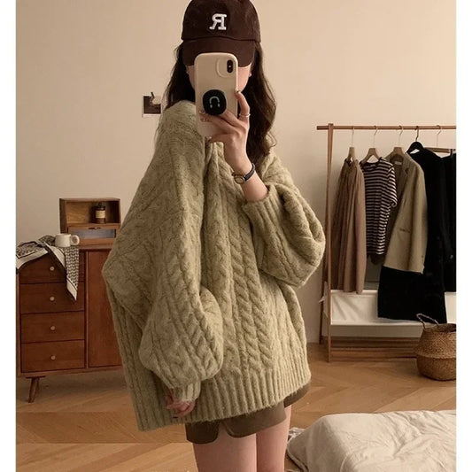 Loose Knitted round Neck Sweater Coat Women's plus Size Autumn Winter Comfortable Soft New 2025 Style Korean Version Top