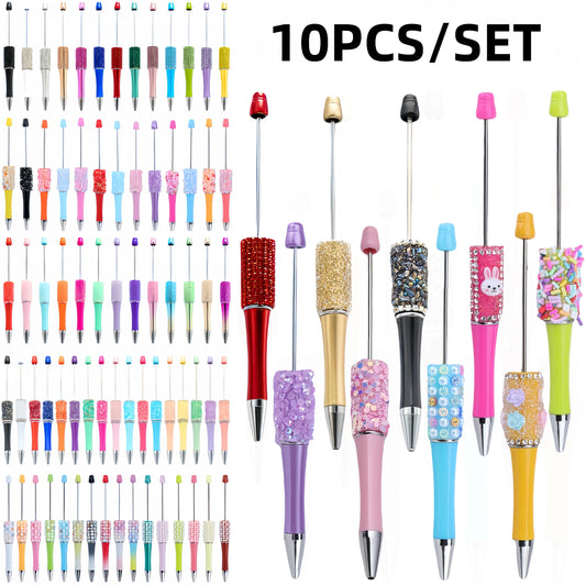 10 New Creative Bead Ballpoint Pen Sets (Random Colors), Perfect For DIY Office And School Supplies With Colored Wooden Beads