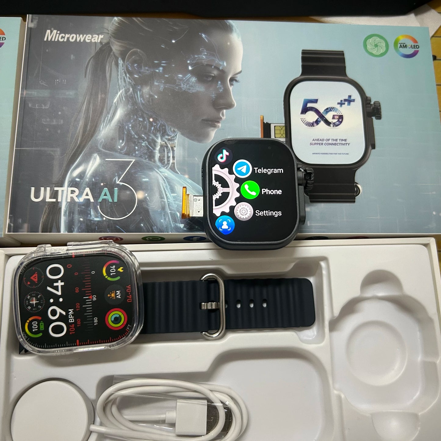 Microwear Ultra Ai3 Smartwatch 5G 180° Rotating Camera Google Play GPS WIFI 2.2inch Amoled HD Display 4G Calling Smartwatch Men
