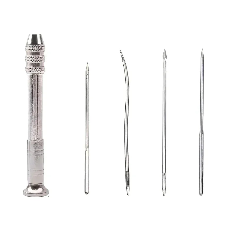 Leather Sewing Needles Kit, Set Contains Silver Leather Sewing Awl, 4 Piece Needle Suitable for Leather Canvas Tent