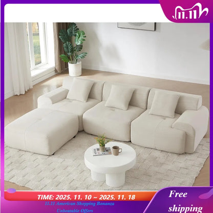 Cloud Couch Boneless Oversized Modular Sectional Sofa with Ottoman Deep Seat Soft Corduroy for Living Room