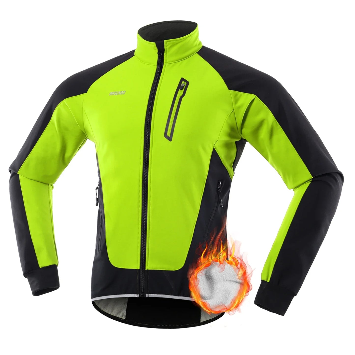 Arsuxeo Men Cycle Jacket Waterproof Windproof Thermal Fleece Bike Jersey MTB Bicycle Riding Running Autumn Winter Jacket Coat