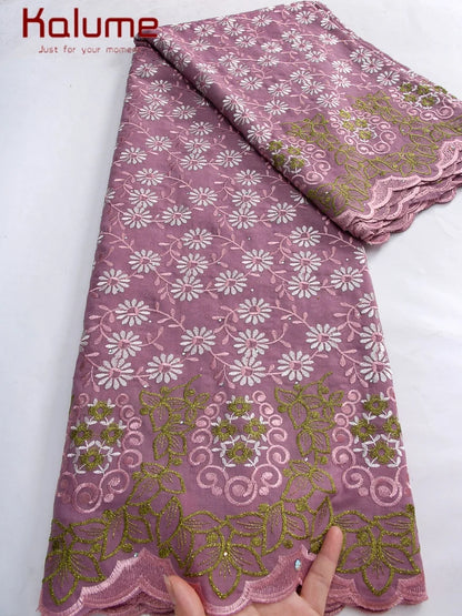 Kalume African Cotton Embroidered Lace Fabric With Stones 2025 Nigerian Swiss Voile Lace Fabric Flower For Sewing Dress F4325