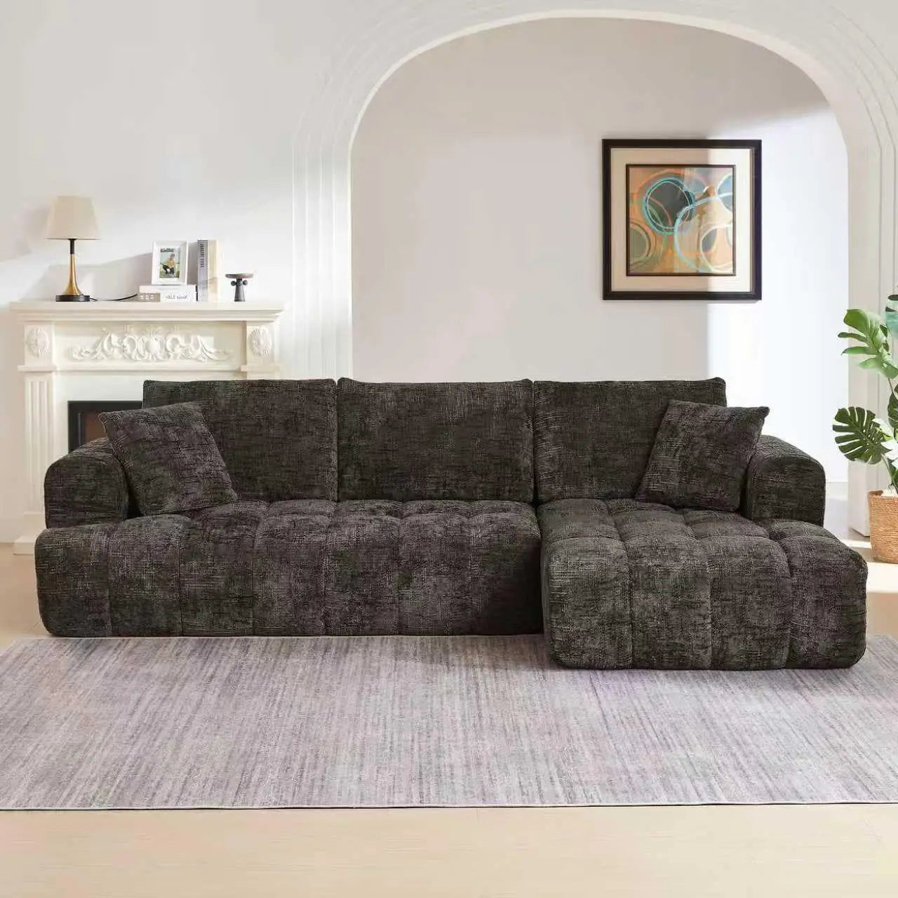 108” Cloud Modular Sectional Sofa Couch with Deep Seat, Modern L-Shaped Boneless Couch with Chaise, Comfy Chenille, Customized