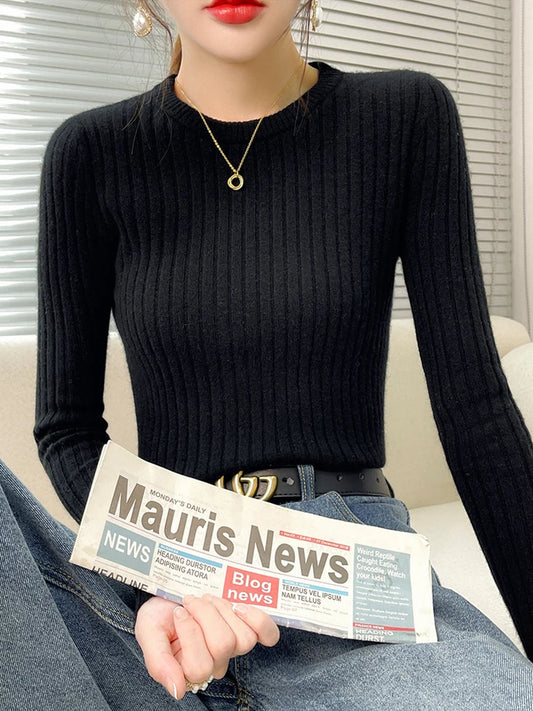 Fashion Ribbed Women Sweater Knitted Soft Pullovers Jumpers Basic Solid Soft Long Sleeve Sweaters For Women Autumn Winter Tops