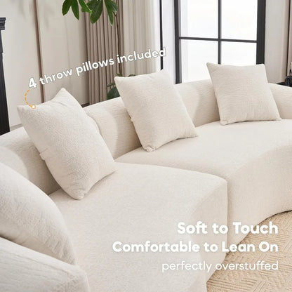 110‘’ Boneless Curved Sofa, Modern Cloud 4-Seater Floor Couch, Minimalist Compression Sofa for Living Room, Customized