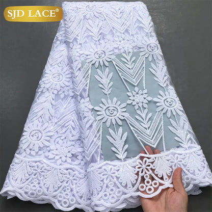 SJD LACE African Milk Silk Lace Fabric 2025 High Quality Nigerian White Mesh Embroidery Lace for Sewing Women Wedding Dress 4043