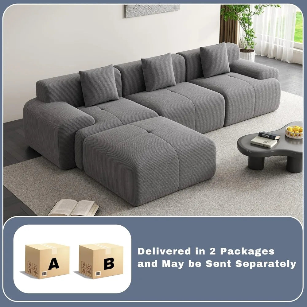 120" Modular L-Shape Sofa, Deep Seat Cloud Couch with Memory Foam, Corduroy Fabric, No Assembly Required (Dark Grey)