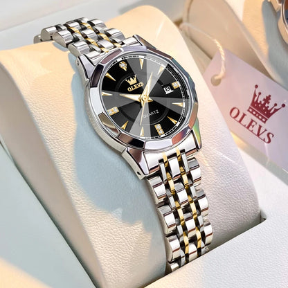 OLEVS Original Brand Elegant Women's Watches Waterproof Luminous Quartz Watch for Lady Necklace Bracelet Gift Box Set Calendar