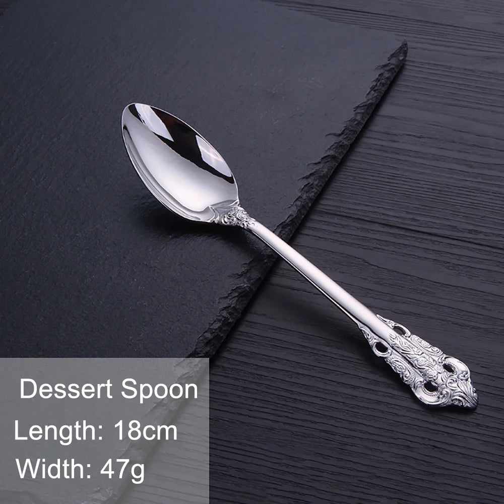 Vintage Western Stainless Steel Cutlery Set Luxury Tableware Wedding Engraving Dinnerware Knife Fork Spoon Sliverware 1 Pcs