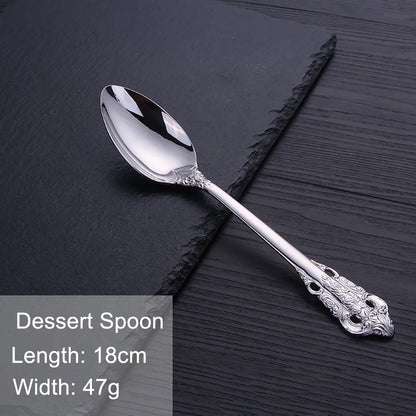 Vintage Western Stainless Steel Cutlery Set Luxury Tableware Wedding Engraving Dinnerware Knife Fork Spoon Sliverware 1 Pcs