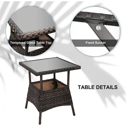 3 pcs Rocking Bistro Set Conversation Chairs PE Wicker Outdoor Rocking Chairs & Glass Table,for Porch Lawn Garden Backyard Deck