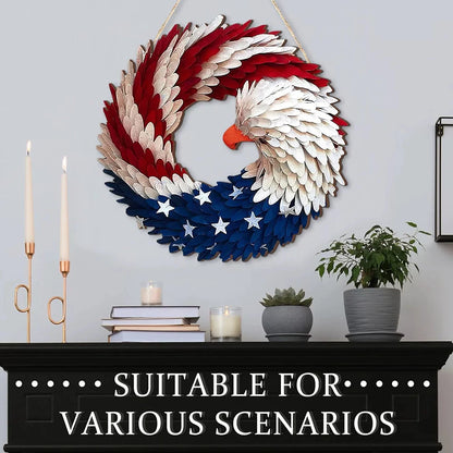 American Flag Eagle Wreath Decorative 4th of July Hanging Door Sign Patriotic Door Hanger for Wall Front Door Farmhouse