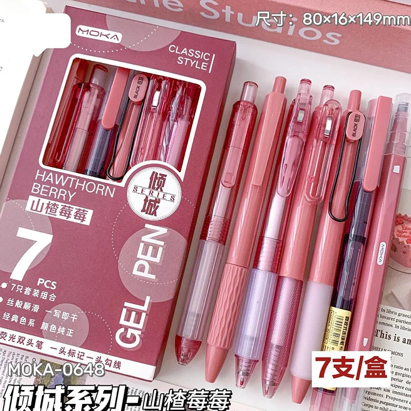 7Pcs/Box Minimalist Transparent 0.5mm Gel Pens Fashion Office Signature Pen Creative Multifunction School Supplies