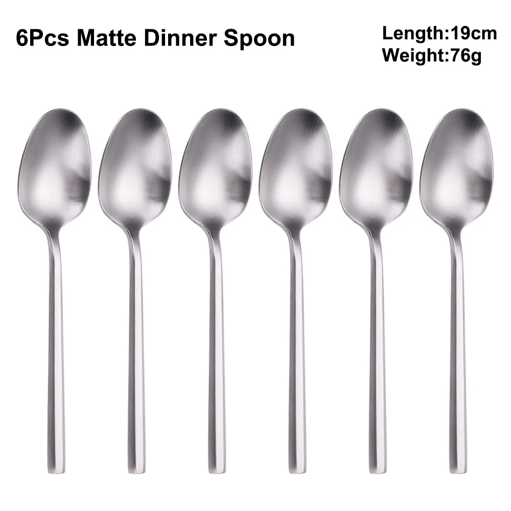 6/16/20Pcs Stainless Steel 304 Cutlery Set Mirror Sliver Tableware Western Hexagonal Handle Dinner Set Matte Knife Fork Spoon
