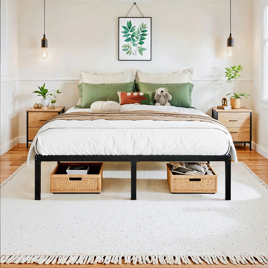 HOOMIC 14"  Twin/Full/Quen/King Metal Platform Bed Frame with Storage Space, No Box Spring Needed, Easy Assembly
