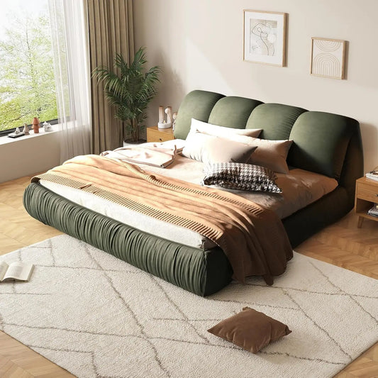 King Size Luxury Upholstered Cloud Bed Frame – Solid Wood Modern Platform Bed with Oversized Padded Backrest &, Customized