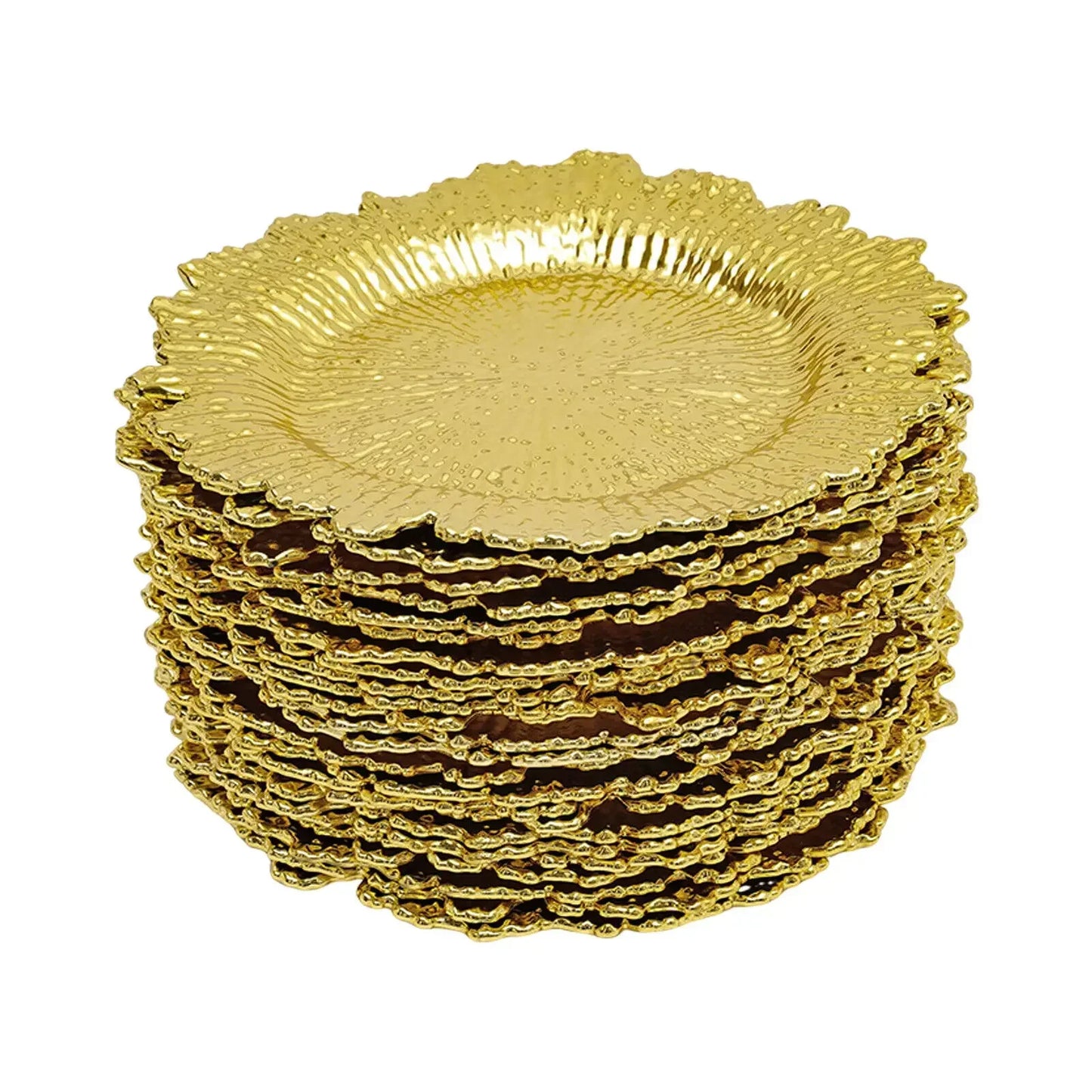 24Pcs Gold Chargers PP Plate Decoratio Table Setting Restaurant Round Salad Reef Plate Pad for Wedding Christmas Dinner Decor