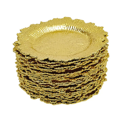 24Pcs Gold Chargers PP Plate Decoratio Table Setting Restaurant Round Salad Reef Plate Pad for Wedding Christmas Dinner Decor