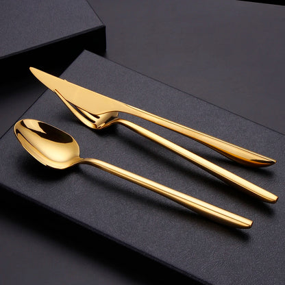 6Pcs Elegant Gold Flatware Set Stainless steel 304 Cutlery Mirror Silverware Rose Knife Fork High Polish Western Dinner Set