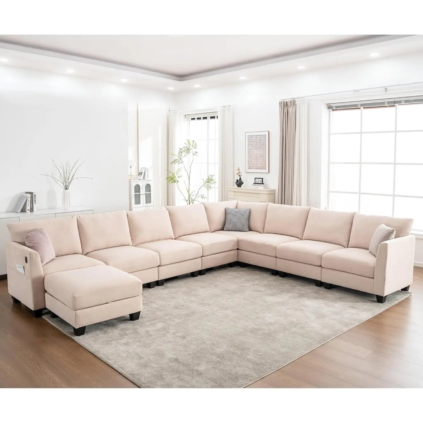 150.4" Large Sectional Couches for Living Room, 6 Seater L Shaped Modular Sectional Sofa with Storage Ottoman &, Customized