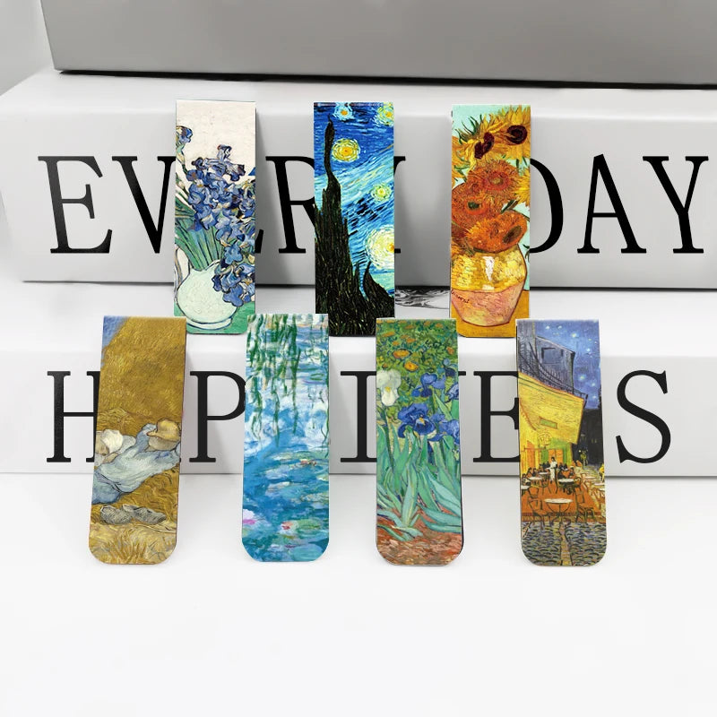 12pcs Artistic Magnetic Bookmarks Featuring World Famous Paintings by Van Gogh & Monet - Ideal for School, Office, And Art Lover