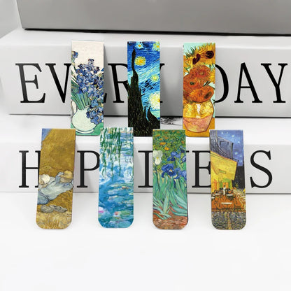 12pcs Artistic Magnetic Bookmarks Featuring World Famous Paintings by Van Gogh & Monet - Ideal for School, Office, And Art Lover