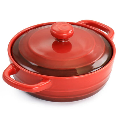 Mini Casserole Baker Stoneware Dish Gradient Red Oven Safe Great Side Dishes Desserts Durable with Lid Integrated Handles
