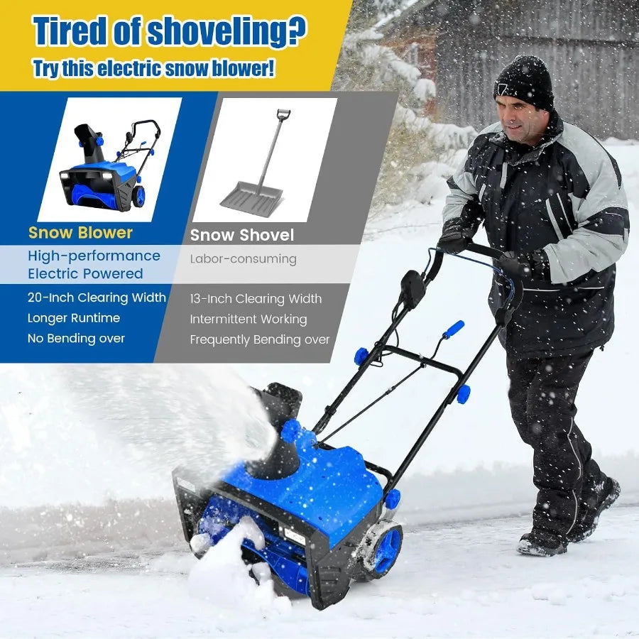 Electric Snow Blower 3190 RPM 20W Corded Snow Thrower w/ 15 AMP Motor 180 Rotating 30 FT Throwing Chute Dual LED Lights HDPE We