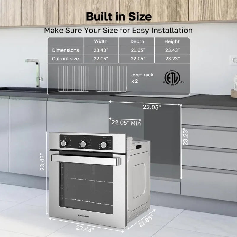24" Single Wall Oven,  ThermoMate 2.79 Cu. Ft. Built-in Electric Oven with 5 Cooking Functions,Electric Wall Ovens