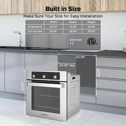 24" Single Wall Oven,  ThermoMate 2.79 Cu. Ft. Built-in Electric Oven with 5 Cooking Functions,Electric Wall Ovens