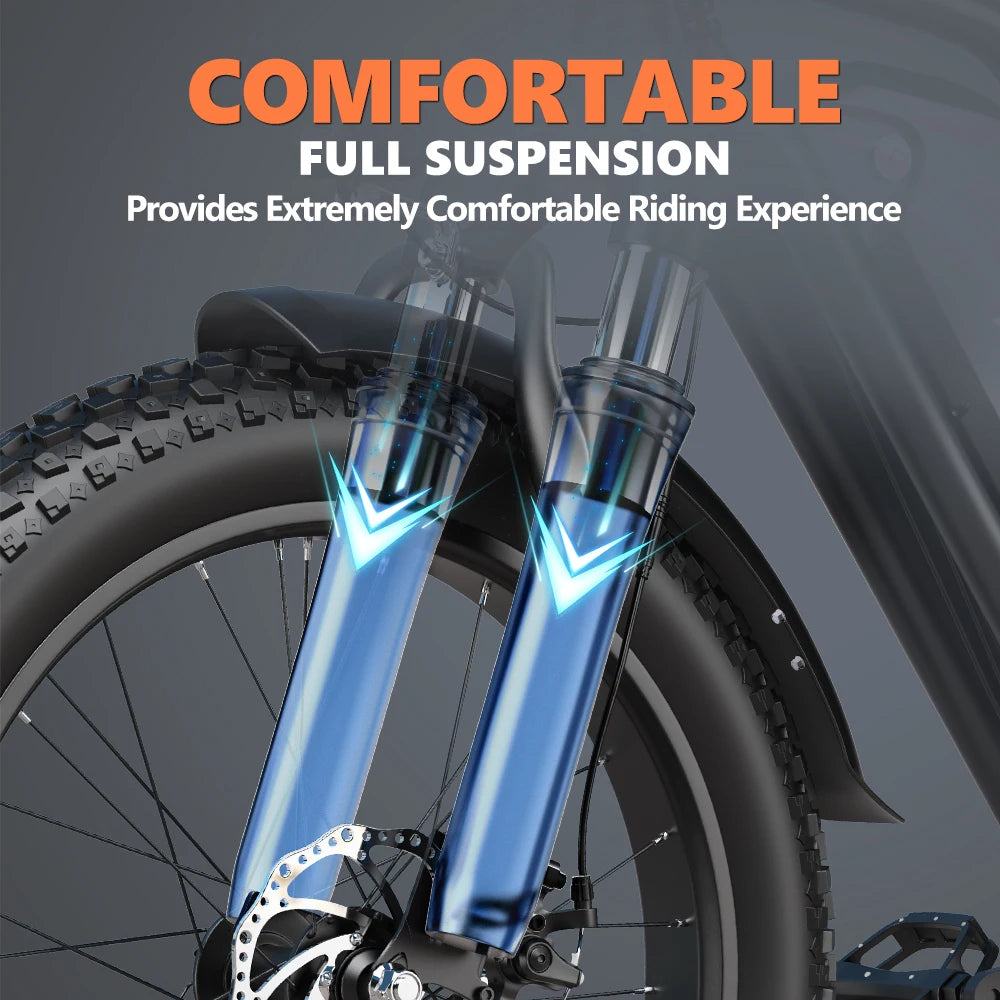 Kickwey LD20 Electric bike 1500W Motor 48V20AH Removable Battery Electric bicycle Dual Disc Brake 20×4 Inch Fat Tire Snow E-bike