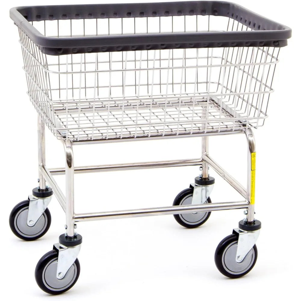 Heavy-Duty 2.5 Bushel Steel Laundry Cart with Chrome Finish for Commercial Use