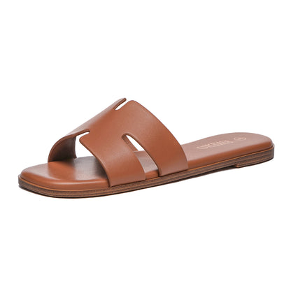 Women's Dressy Flat Sandals Comfortable Slip On Leather Slide Sandals